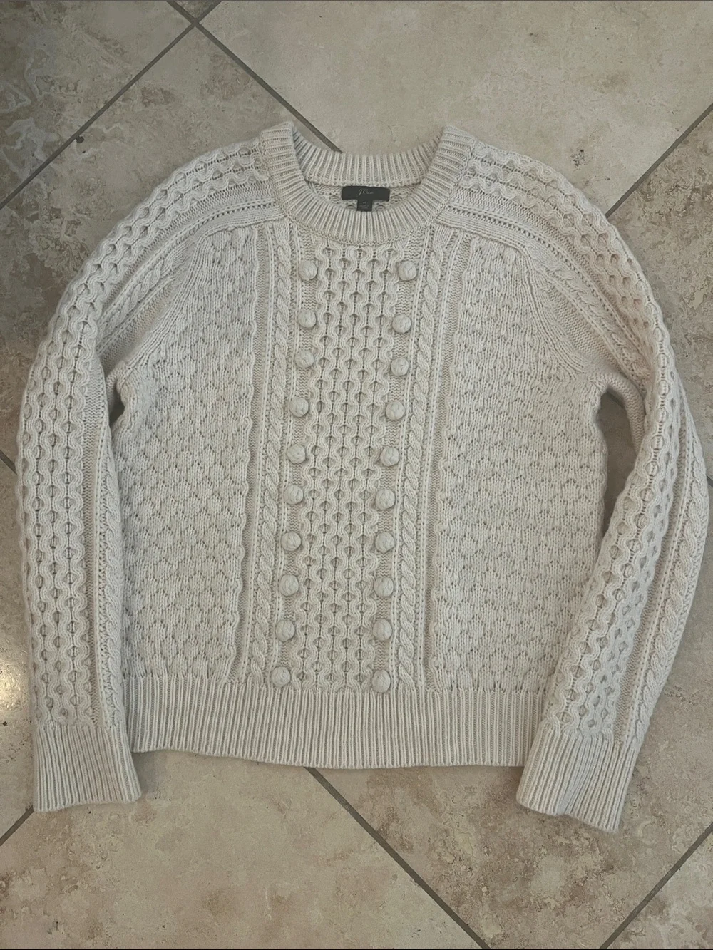 J. Crew Cream Cable-Knit Crew Sweater M